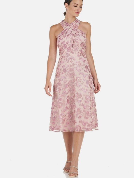 JS Collections Dresses & Skirts - JS Collections One-Shoulder Pink Floral Embroidered Gown